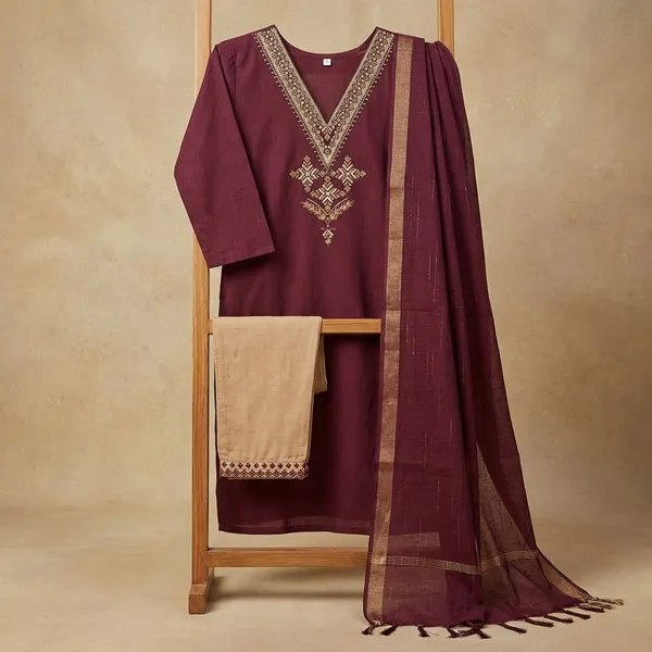 Maroon_Khadi_Cotton_Premium_Trendy_Kurta_Set_For_Women