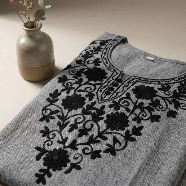 Grey_Khadi_Cotton_Premium_Trendy_Kashmiri_Embroidery_Kurti_Set_For_Women