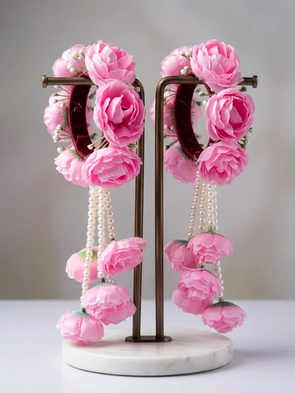 Pink_Polyester_Artificial_Flower_Bangles_For_Women