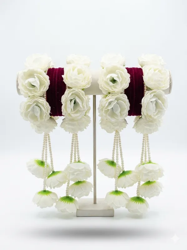 White_Polyester_Floral_Hoop_Earrings_For_Women