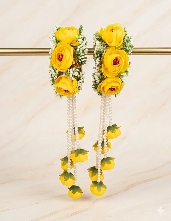 Yellow_Polyester_Festive_Artificial_Flower_Bangles_For_Women