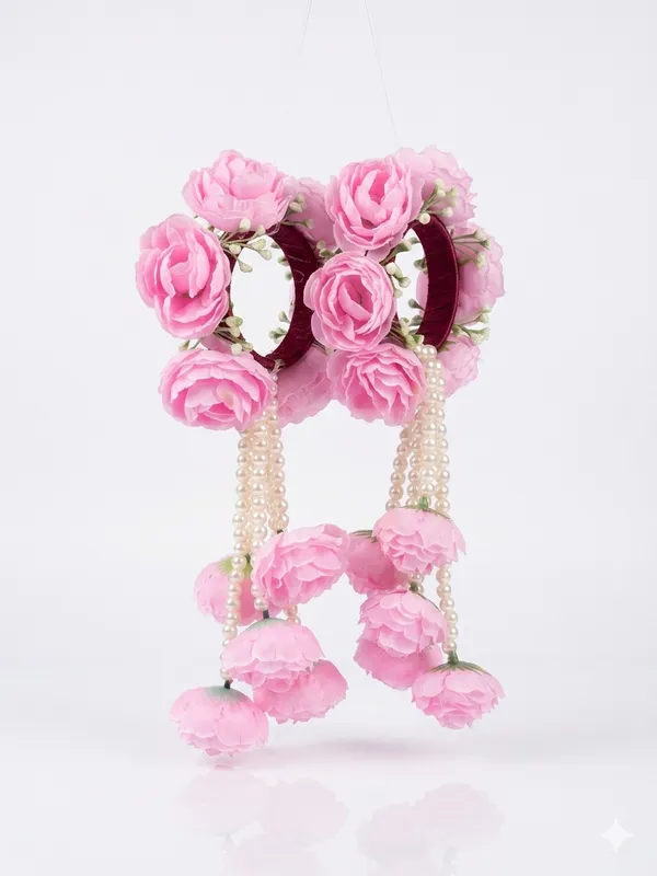 Pink_Polyester_Chandelier_Artificial_Flower_Bangles_For_Women
