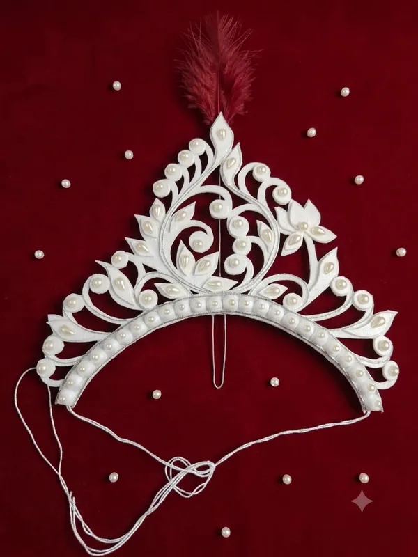 White_Shola_Floral_Scroll_Red_Feather_Bridal_Mukut_For_Women