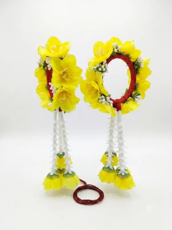 Yellow_Polyester_Drop_Artificial_Flower_Bangles_For_Women