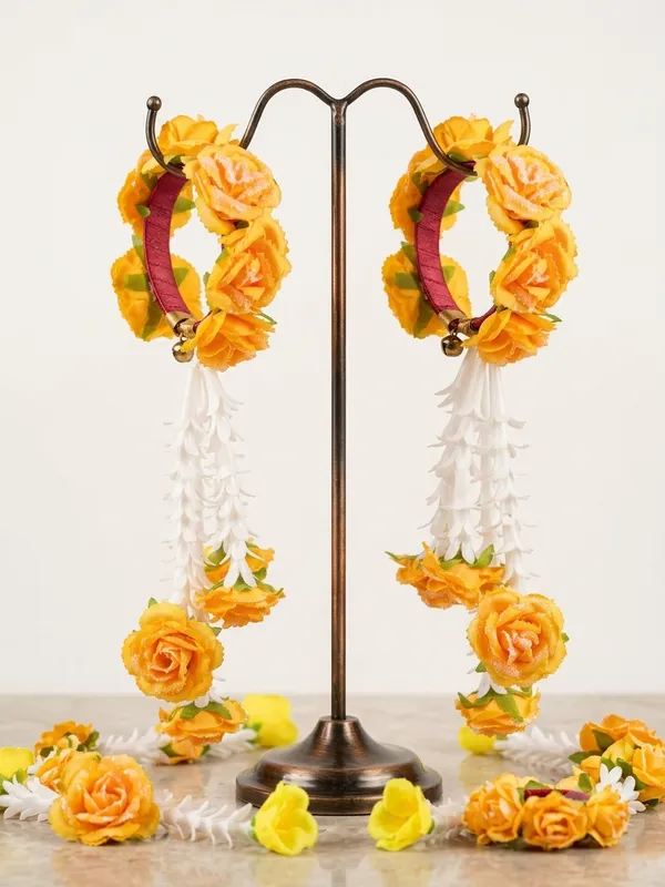 Yellow_Polyester_Floral_Hoop_Earrings_For_Women