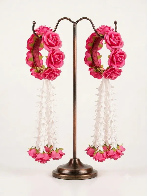 Pink_Polyester_Floral_Artificial_Flower_Bangles_For_Women