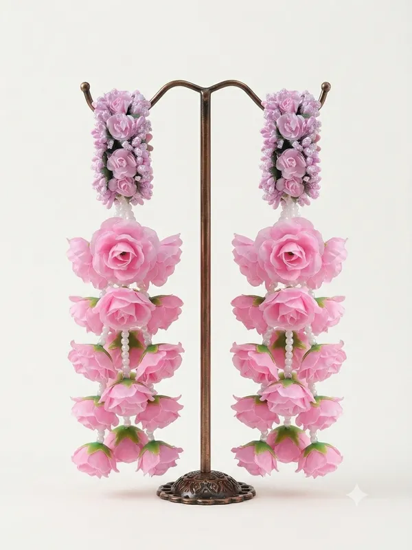 Pink_Polyester_Floral_Drop_Earrings_For_Women