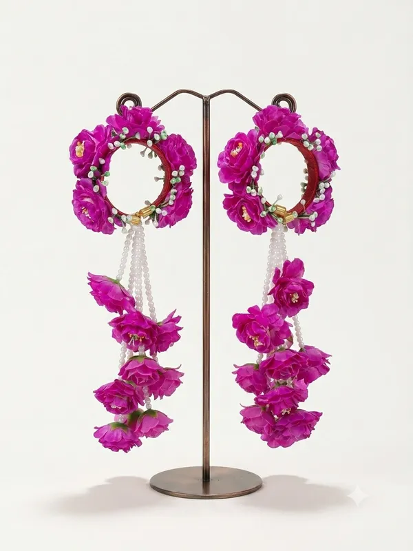 Zevastra_Purple_Fabric_Floral_Dangle_Earrings_For_Women