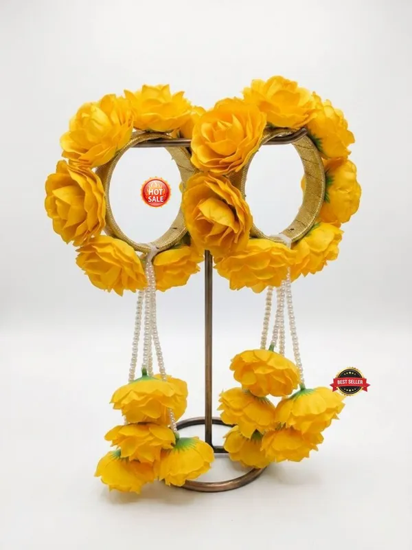 Yellow_Polyester_Floral_Hoop_Earrings_For_Women