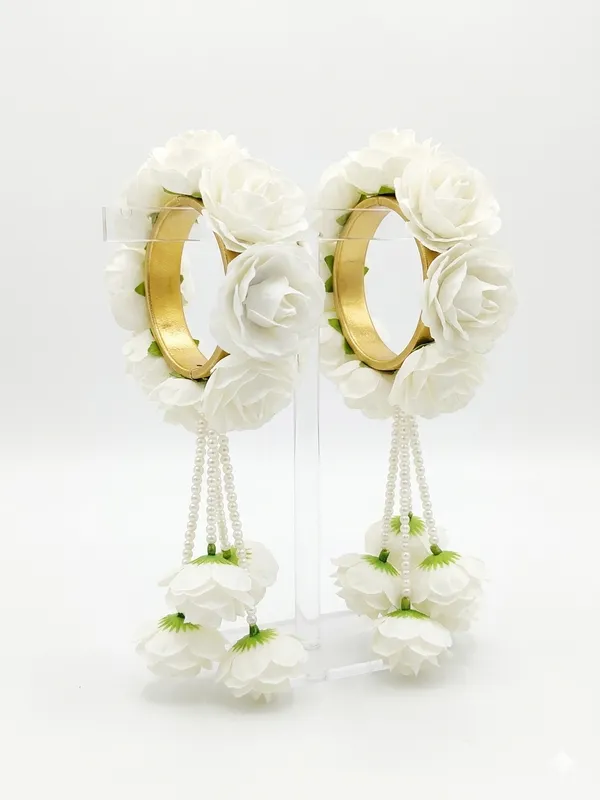 White_Polyester_Floral_Hoop_Earrings_For_Women