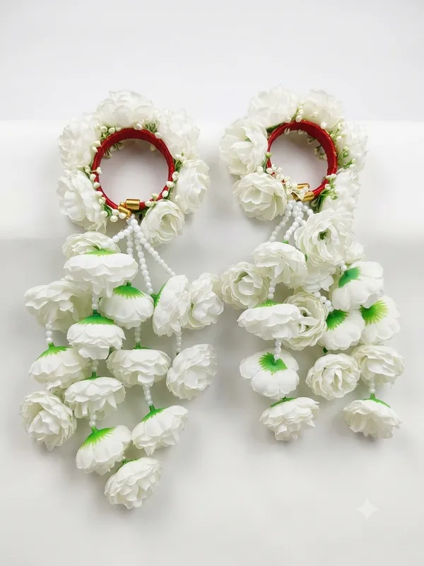 White_Polyester_Fabric_Floral_Drop_Earrings_For_Women