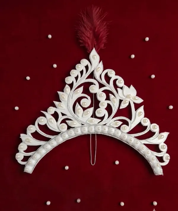 White_Shola_Pearl_&_Feather_Bridal_Tiara_Mukut_For_Women