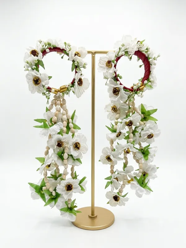 White_Polyester_Dangler_Artificial_Flower_Bangles_For_Women