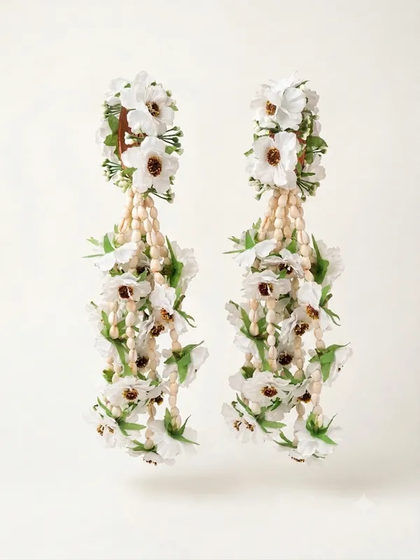 White_Polyester_Floral_Drop_Earrings_For_Women