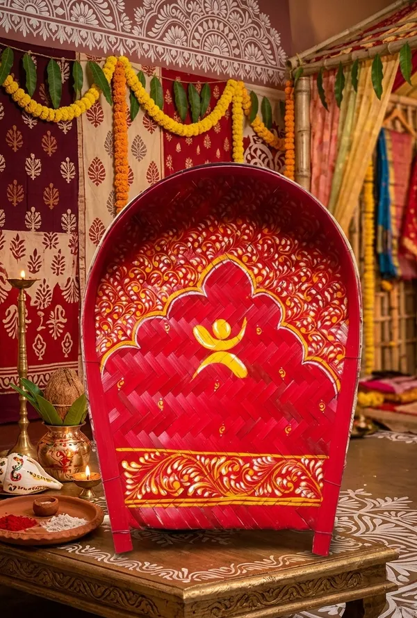 Zevastra_Multicolor_Bamboo_Om_Motif_Freestanding_Winnowing_Tray
