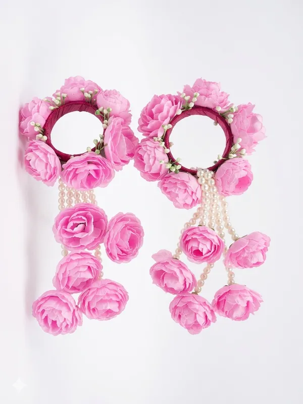 Pink_Polyester_Chandelier_Artificial_Flower_Bangles_For_Women