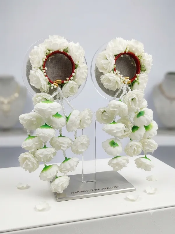 White_Polyester_Fabric_Floral_Drop_Earrings_For_Women