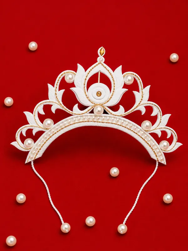 White_Shola_Scrollwork_Red_Feather_Mukut_For_Women
