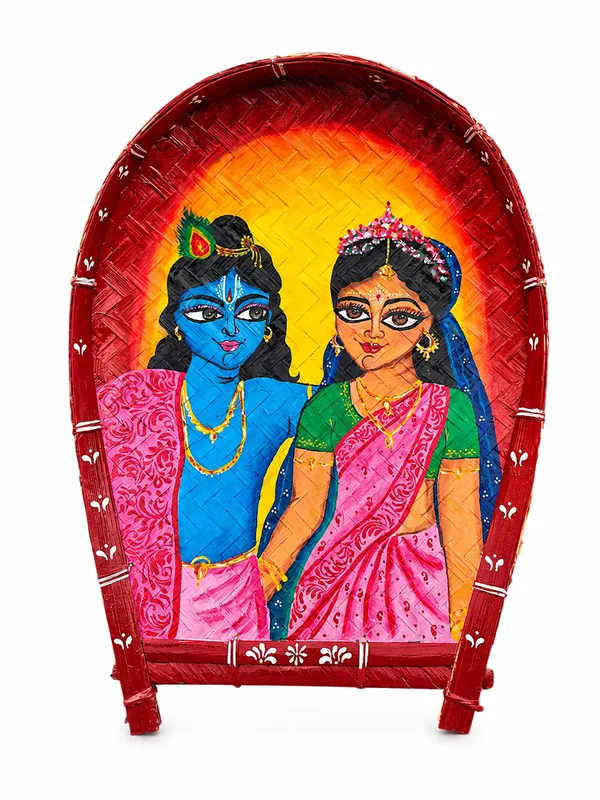 Zevastra_Multicolor_Bamboo_Radha_Krishna_Painted_Arched_Winnowing_Tray