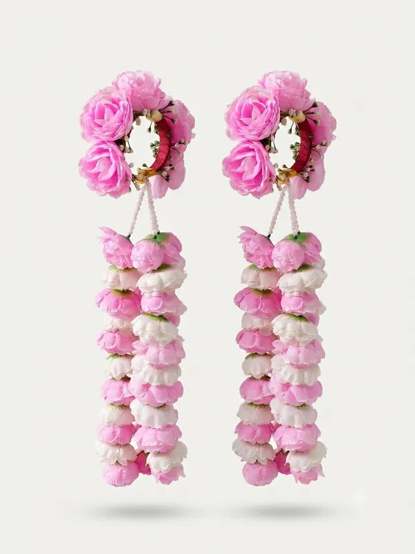 Pink_Polyester_Floral_Dangling_Earrings_For_Women