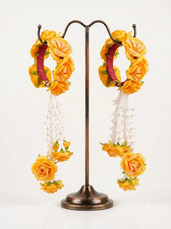 Yellow_Polyester_Floral_Hoop_Earrings_For_Women