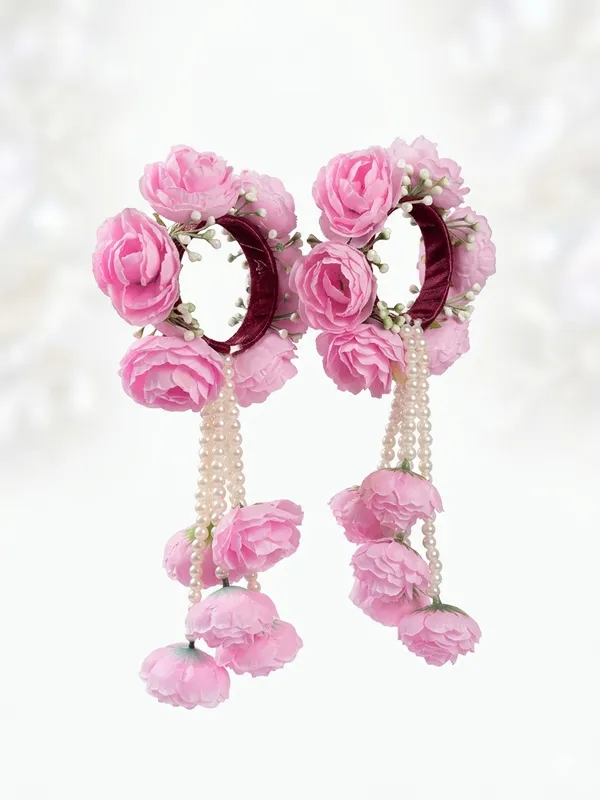 Pink_Polyester_Artificial_Flower_Bangles_For_Women