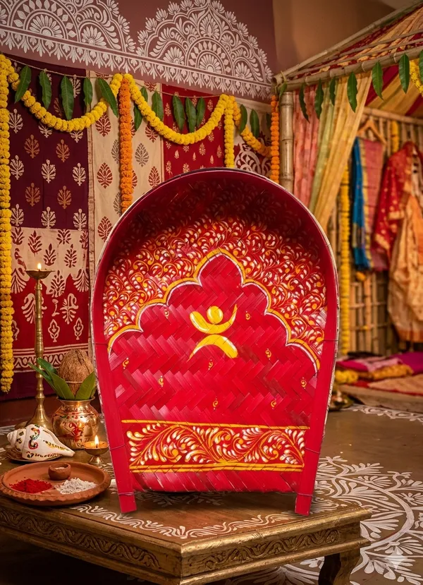 Zevastra_Multicolor_Bamboo_Om_Motif_Freestanding_Winnowing_Tray