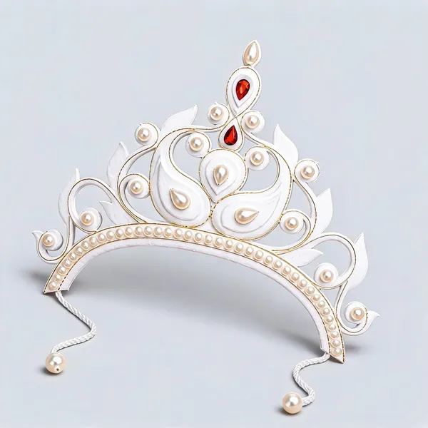 White_Shola_Leaf_Pearl_Red_Stone_Bridal_Mukut_For_Women