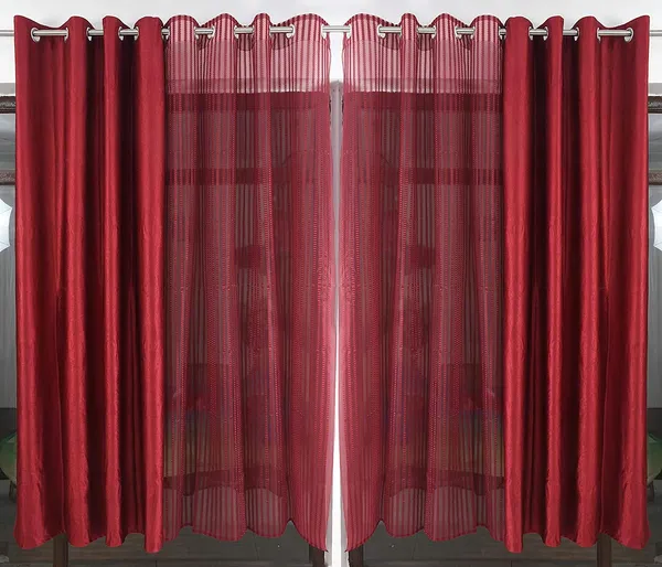 Net_Premium_Glitter_Stripe_Sheer_Net_Curtain_With_Solid_Plain_Curtains_Pack_of_4_Piece