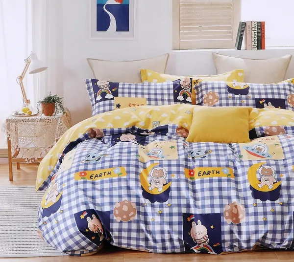 Multicolor_Bedding_Fitted_Cotton_Bedsheet_190_Tc_1_Double_Bed_Sheet_With_2_Pillow_Cover_Blue_Earth_For_Kids