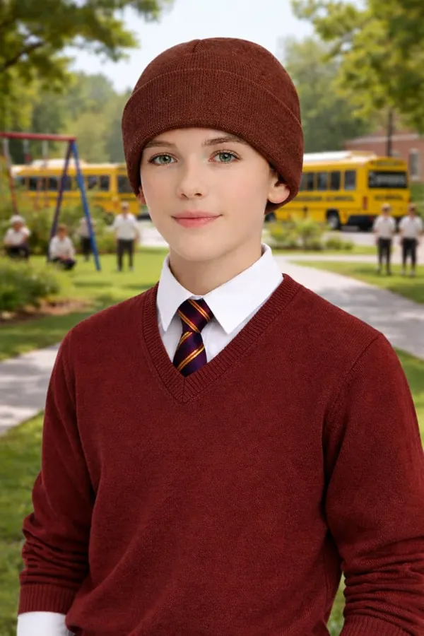 __School_Caps_For_Boys_Girls_Beanie_Acrylic_Cap_For_Heavy_Winter_Warm_Cozy_And_Breathable_Fabric_Soft_Cap,_Maroon_|_Age_-_5-12Y