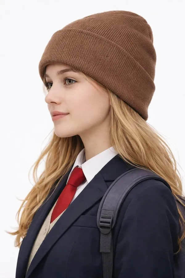 __School_Caps_For_Boys_Girls_Beanie_Acrylic_Cap_For_Heavy_Winter_Warm_Cozy_And_Breathable_Fabric_Soft_Cap,_Mocha_|_Age_-_5-12Y