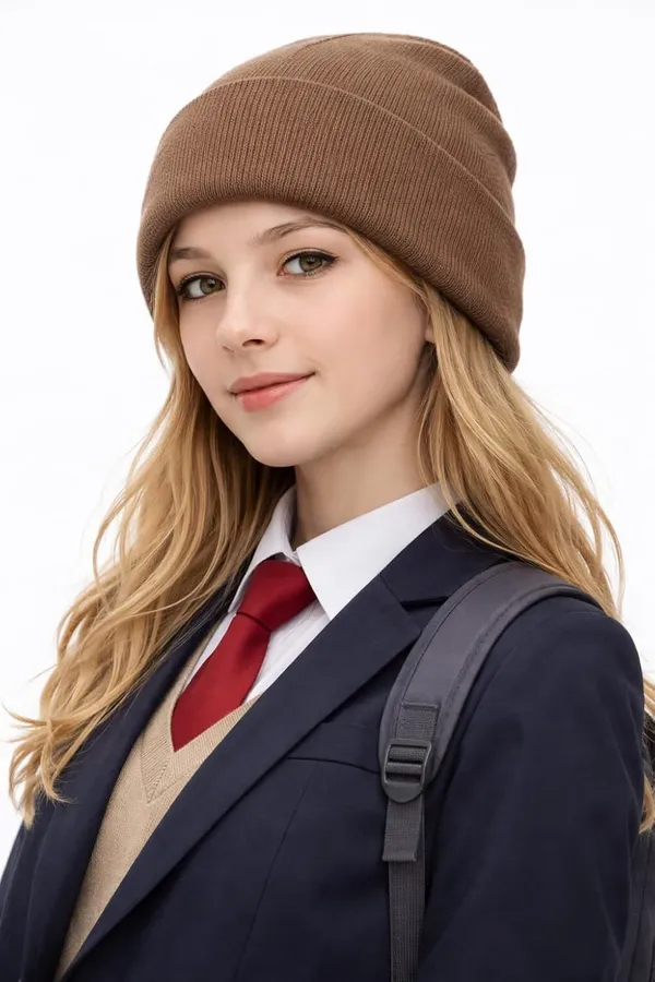 __School_Caps_For_Boys_Girls_Beanie_Acrylic_Cap_For_Heavy_Winter_Warm_Cozy_And_Breathable_Fabric_Soft_Cap,_Mocha_|_Age_-_5-12Y