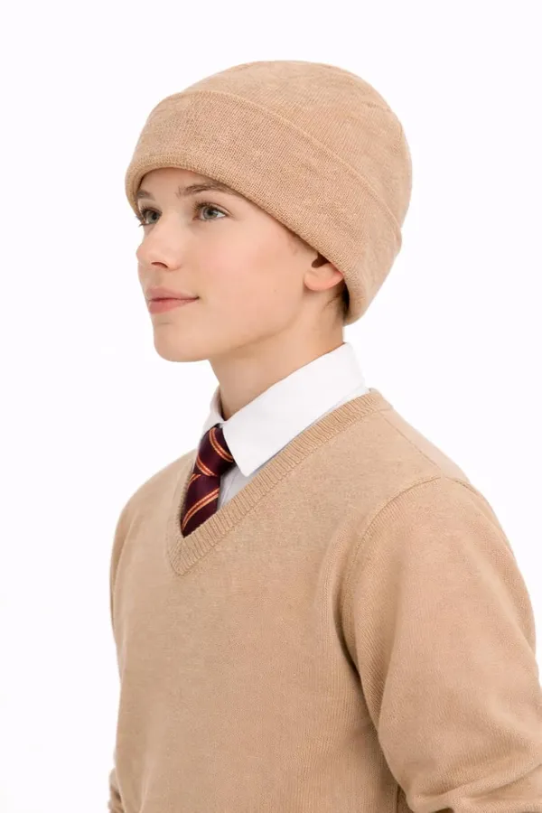 __School_Caps_For_Boys_Girls_Beanie_Acrylic_Cap_For_Heavy_Winter_Warm_Cozy_And_Breathable_Fabric_Soft_Cap,_Beige_|_Age_-_5-12Y