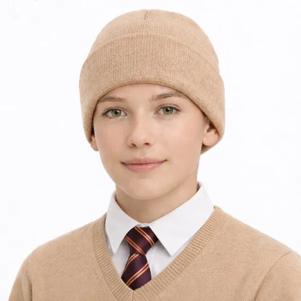 __School_Caps_For_Boys_Girls_Beanie_Acrylic_Cap_For_Heavy_Winter_Warm_Cozy_And_Breathable_Fabric_Soft_Cap,_Beige_|_Age_-_5-12Y