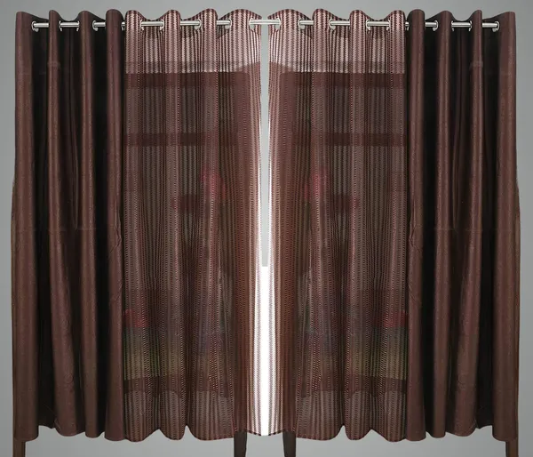 __Premium_Glitter_Stripe_Sheer_Net_Curtain_With_Solid_Plain_Curtain,_Set_of_4_Piece,_Brown