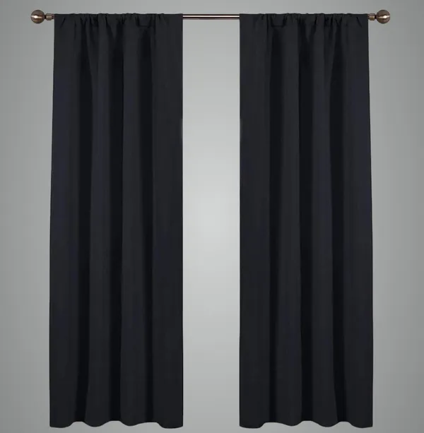 Rod_Pocket_Pattern_Blackout_Curtain_With_3_Layers_Weaving_Technology_Thermal_Insulated_Draperies_Energy_Saving,_Pack_of_2_PieceBlack