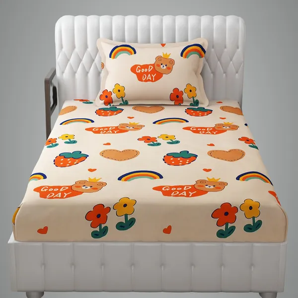 Multicolor_Bedding_Fitted_Bedsheet_190_Tc_Cotton_1_Single_Bed_Sheet_With_1_Pillow_Cover_For_Kids