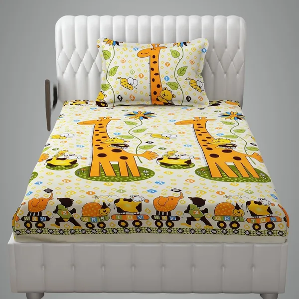 __Bedding_Fitted_Bedsheet_190_Tc_Cotton_1_Bed_Sheet_With_2_Pillow_Cover_For_Kids,_Yellow