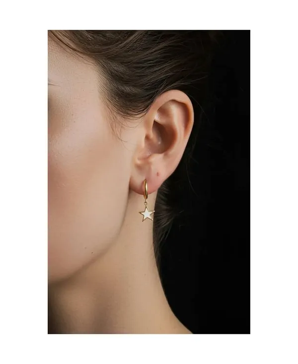 White_Stainless_Steel_Anti_Tarnish_White_Star_Dangle_Hoops_For_Women