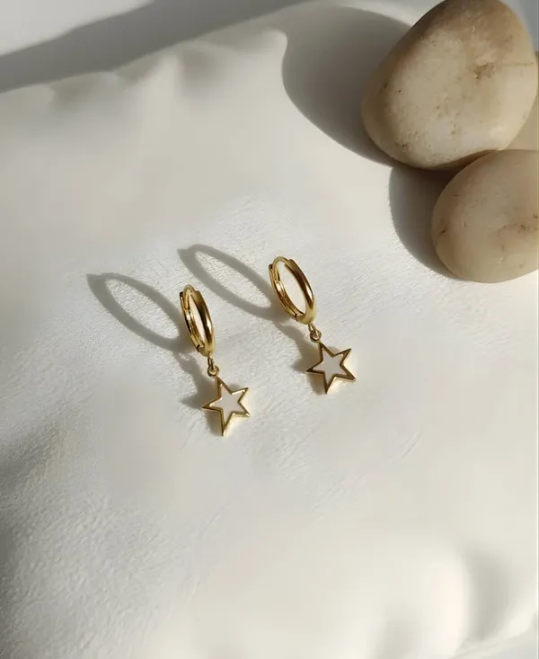 White_Stainless_Steel_Anti_Tarnish_White_Star_Dangle_Hoops_For_Women
