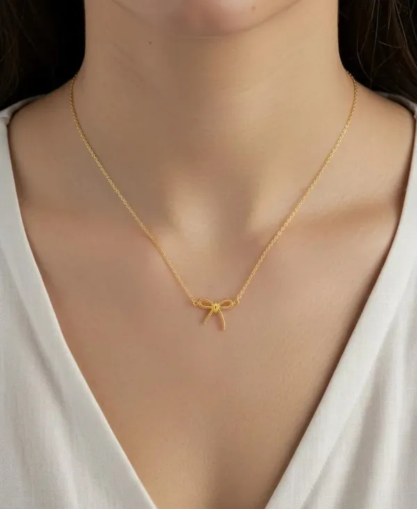 Golden_Stainless_Steel_Anti_Tarnish_Silk_Bow_Pendant_For_Women