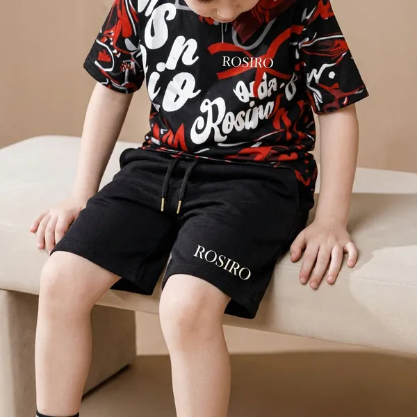 Black_Polyester_Blend_T-Shirt_&_Short_For_Kids