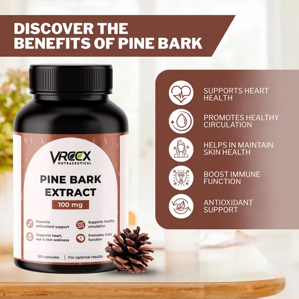VREEX_Pine_Bark_Extract_100mg_Capsules__Natural_Antioxidant_Support__Helps_Maintain_Circulation,_Skin_&_General_Wellness__Herbal_Supplement_60_Veg_Capsules