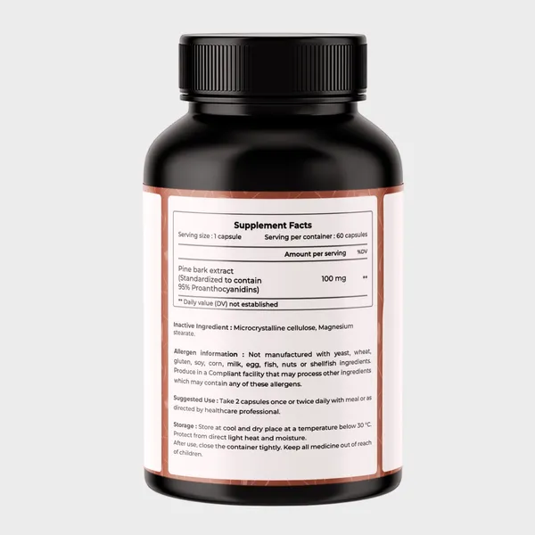 VREEX_Pine_Bark_Extract_100mg_Capsules__Natural_Antioxidant_Support__Helps_Maintain_Circulation,_Skin_&_General_Wellness__Herbal_Supplement_60_Veg_Capsules