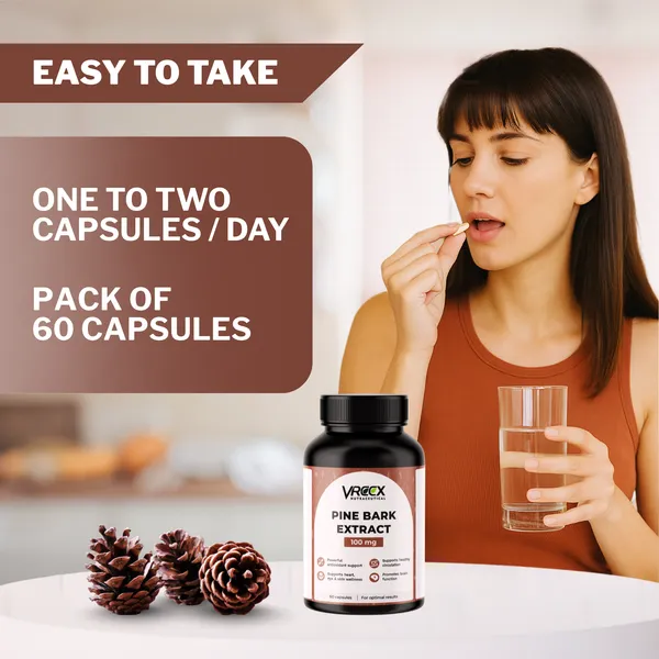 VREEX_Pine_Bark_Extract_100mg_Capsules__Natural_Antioxidant_Support__Helps_Maintain_Circulation,_Skin_&_General_Wellness__Herbal_Supplement_60_Veg_Capsules