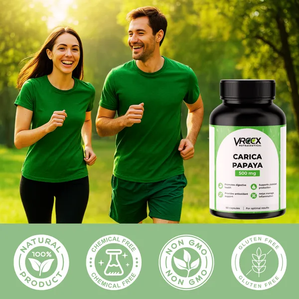 VREEX_Carica_Papaya_Leaf_Extract_500_mg__Supports_Healthy_Platelet_Function,_Immunity_&_Digestion__Natural_Herbal_Supplement_(60_Capsules)
