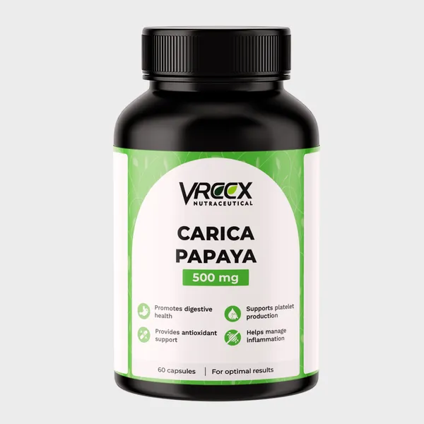 VREEX_Carica_Papaya_Leaf_Extract_500_mg__Supports_Healthy_Platelet_Function,_Immunity_&_Digestion__Natural_Herbal_Supplement_(60_Capsules)