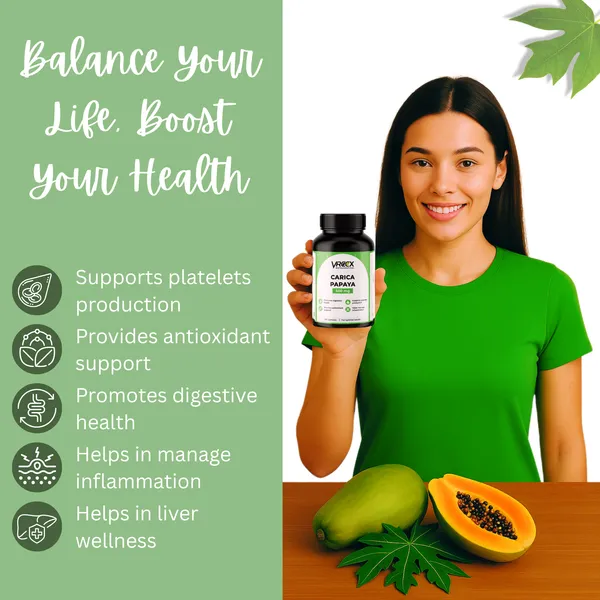 VREEX_Carica_Papaya_Leaf_Extract_500_mg__Supports_Healthy_Platelet_Function,_Immunity_&_Digestion__Natural_Herbal_Supplement_(60_Capsules)