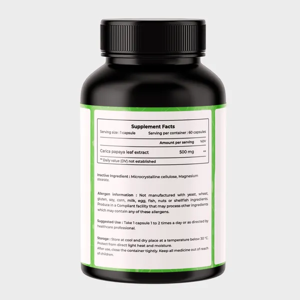 VREEX_Carica_Papaya_Leaf_Extract_500_mg__Supports_Healthy_Platelet_Function,_Immunity_&_Digestion__Natural_Herbal_Supplement_(60_Capsules)